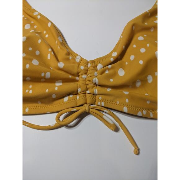 Kona Sol Bikini Yellow XL Cinched Front Dot Print Top Neck Tie Swimsuit Beach - Picture 4 of 11